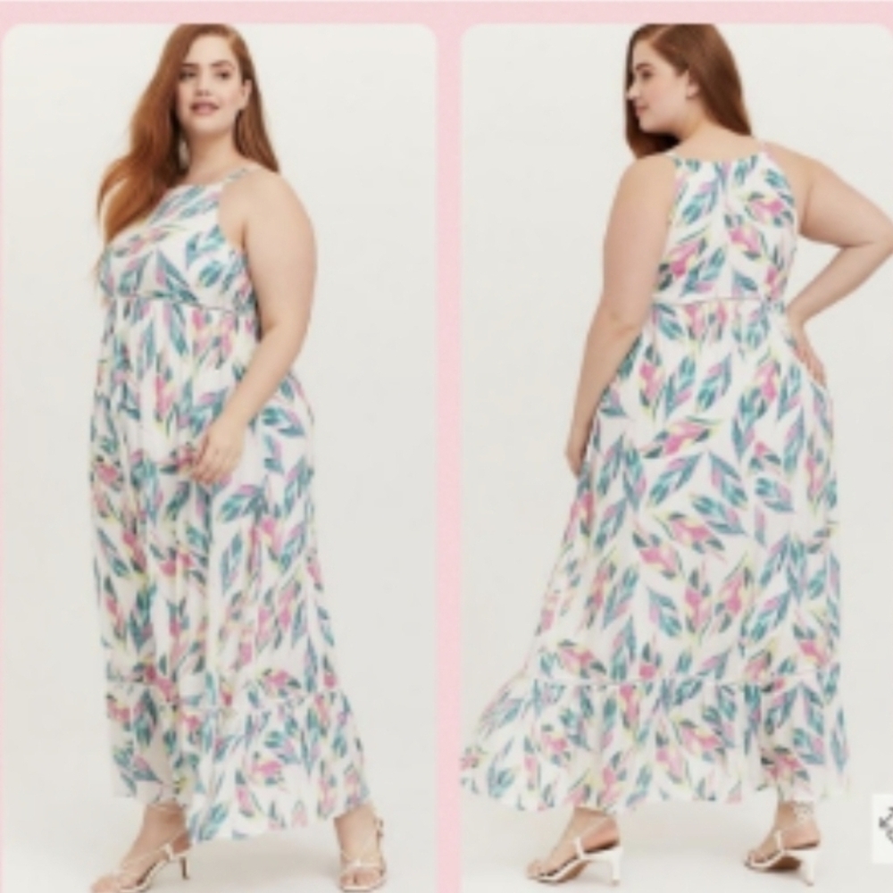 Torrid Tropical Leaf Halter Maxi Dress
